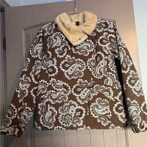 Burton ski/snowboard jacket w detachable hood and faux fur collar. Size S.